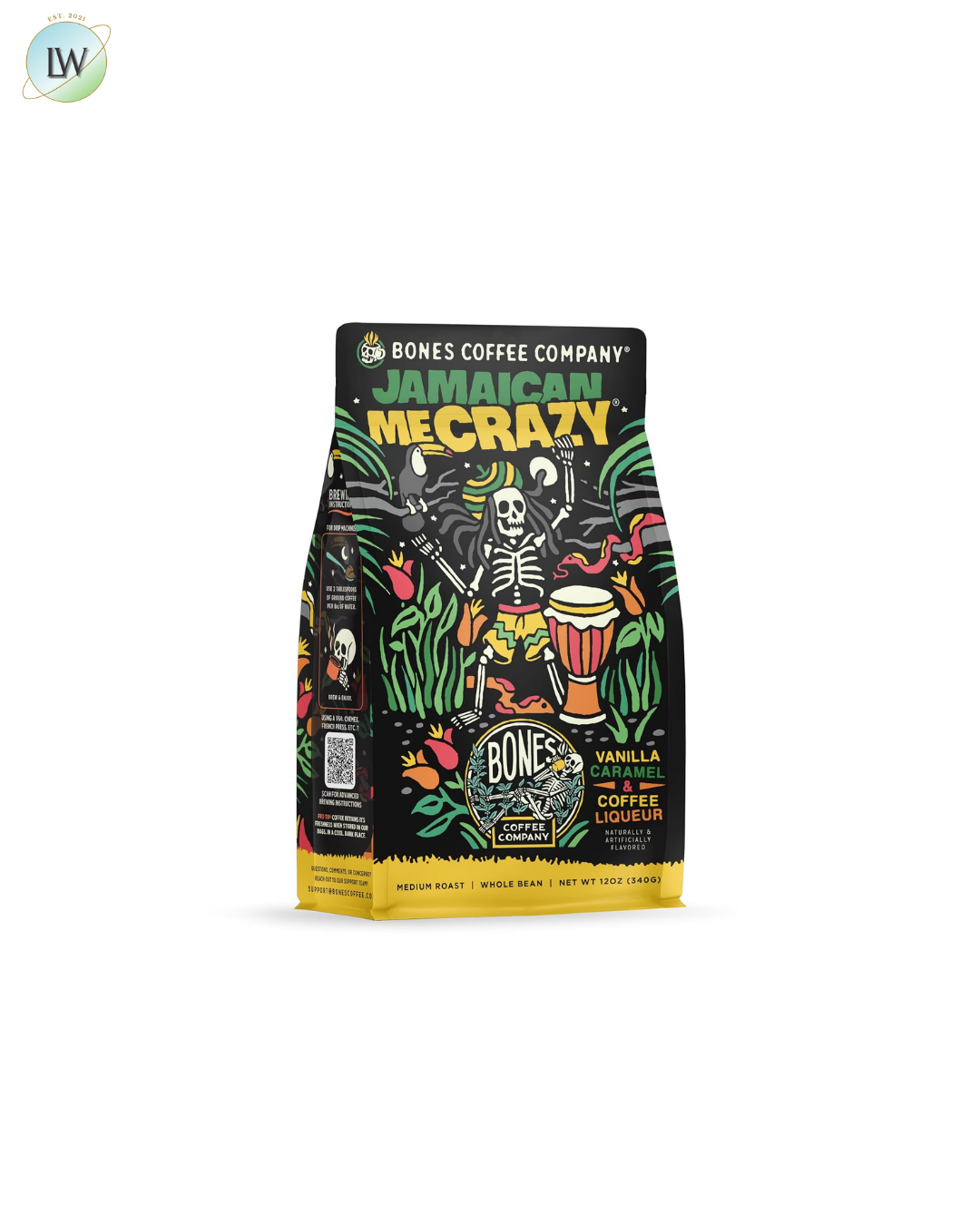 Bones Coffee Company Medium Roast Whole Bean, 12 oz. (Various Flavours)