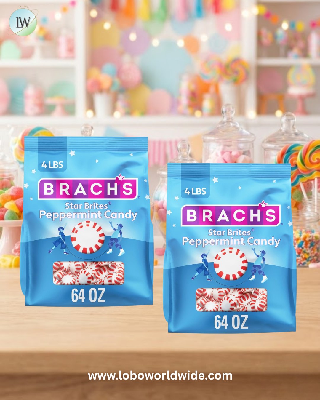 Brach's Star Brites Peppermint Candy, Individually Wrapped Candy, Mega Pack, 4 Pound Bulk Bag (360 Pieces) (Pack of 2)