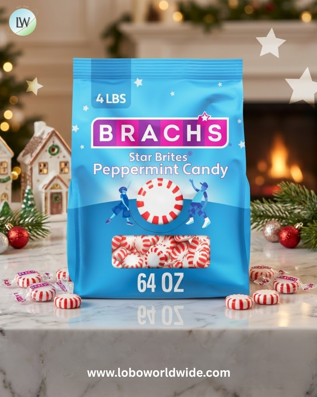 Brach's Star Brites, Peppermint, Individually Wrapped, Made With Real Peppermint Oil, 64oz, 360ct
