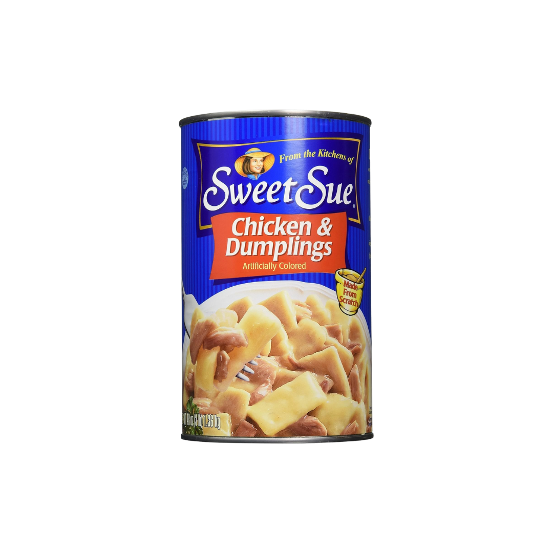 Sweet Sue Chicken & Dumplings – Scratch Made Canned Chicken Dumplings, 14 Grams of Protein Per Serving - Food Service Size for Cafeteria, Bulk Pantry - 48 oz Can (Pack of 1)