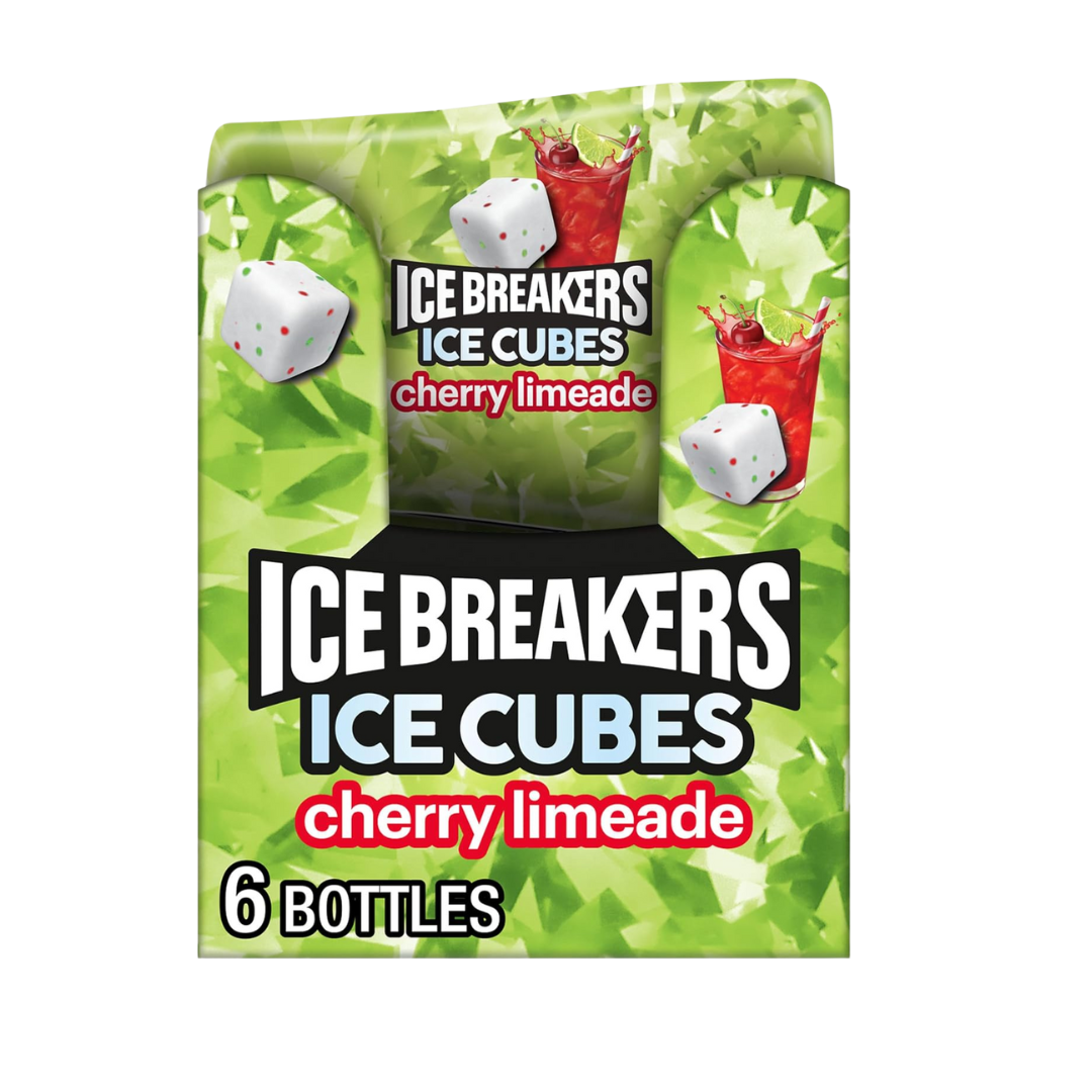 ICE BREAKERS Ice Cubes Cherry Limeade Sugar Free Chewing Gum Bottles, 3.24 oz (6 Count, 40 Pieces)