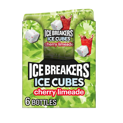 ICE BREAKERS Ice Cubes Cherry Limeade Sugar Free Chewing Gum Bottles, 3.24 oz (6 Count, 40 Pieces)