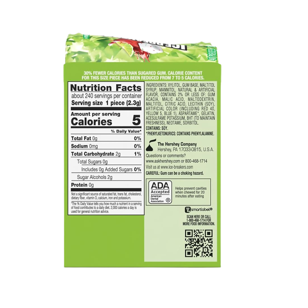 ICE BREAKERS Ice Cubes Cherry Limeade Sugar Free Chewing Gum Bottles, 3.24 oz (6 Count, 40 Pieces)