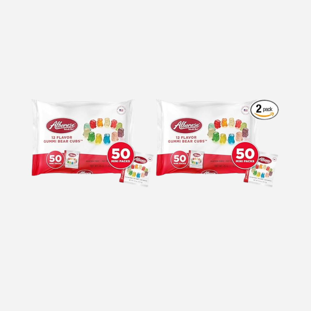 Albanese World's Best Gummi Snack Packs, 12 Flavor Gummi Bear Cubs, 50-0.5oz Mini Packs (Pack of 2)