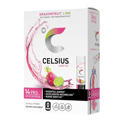 CELSIUS Dragonfruit Lime On-the-Go Powder Stick Packs, 14 Count (Pack of 1)