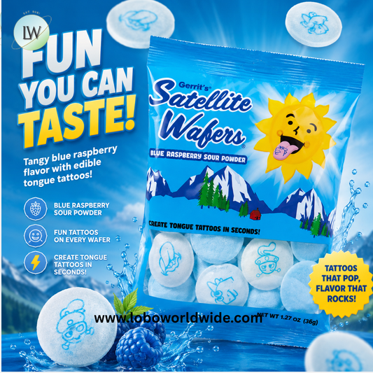 Gerrit’s Blue Raspberry Sour Powder Satellite Wafers Peg Bags - 12ct