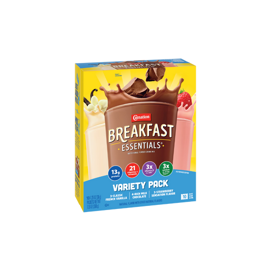 Carnation Breakfast Essentials Complete Nutritional Drink Rich Milk Chocolate/Classic French Vanilla/Strawberry Sensation Flavor 1.26 oz. 60 Ct