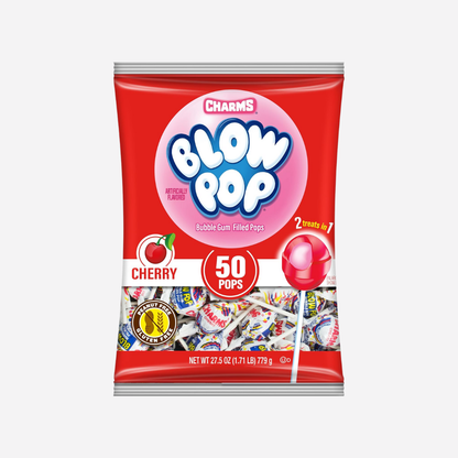 Charms Blow Pop Single Flavor Bag - Cherry Flavored Lollipops with a Bubble Gum Center - Individually Wrapped Hard Candy - Red Candy - Peanut Free, Gluten Free, 50 Count (Pack of 1)