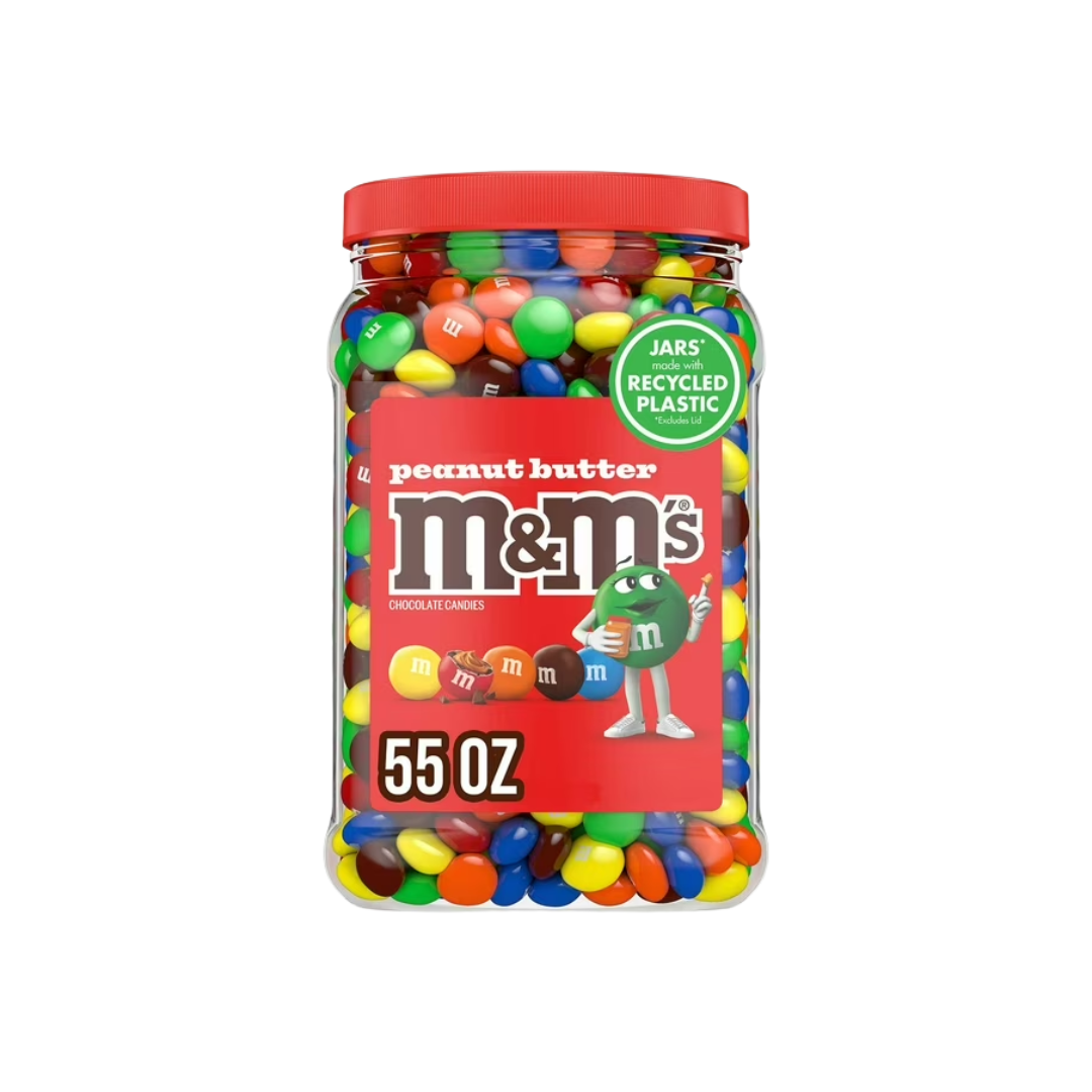 M&M's Bulk Chocolate Candy, Peanut Butter, Jar, 55 oz.
