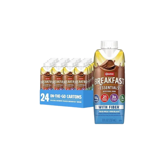 Carnation Breakfast Essentials Ready to Drink with Fiber, Rich Milk Chocolate, 8 FL OZ Carton (Pack of 24)