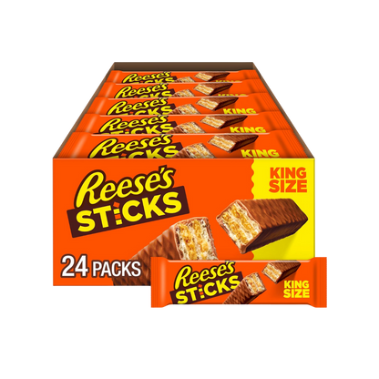 REESE'S STICKS Milk Chocolate Peanut Butter Wafer King Size, Candy Packs, 3 oz (24 Count)