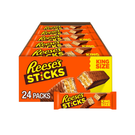 REESE'S STICKS Milk Chocolate Peanut Butter Wafer King Size, Candy Packs, 3 oz (24 Count)