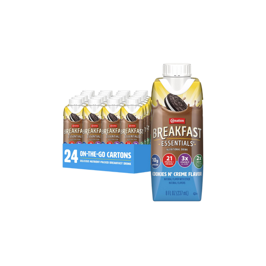 Carnation Breakfast Essentials Complete Nutritional Drink Cookies N Crème Flavor 8 oz Bottle 24 Ct