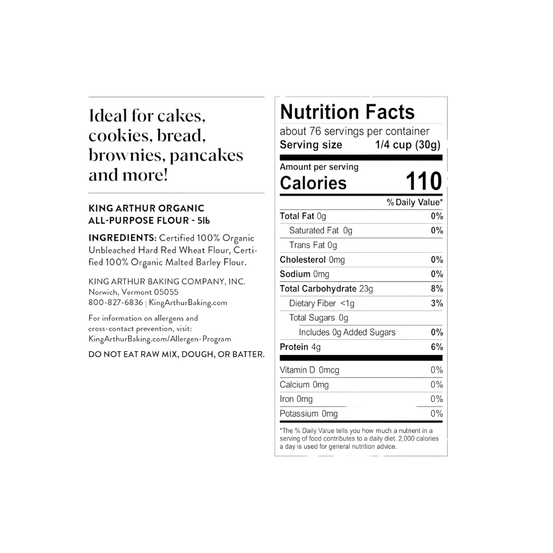King Arthur Flour Organic Unbleached All Purpose Flour - 2 lbs