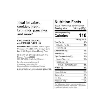 King Arthur Flour Organic Unbleached All Purpose Flour - 2 lbs