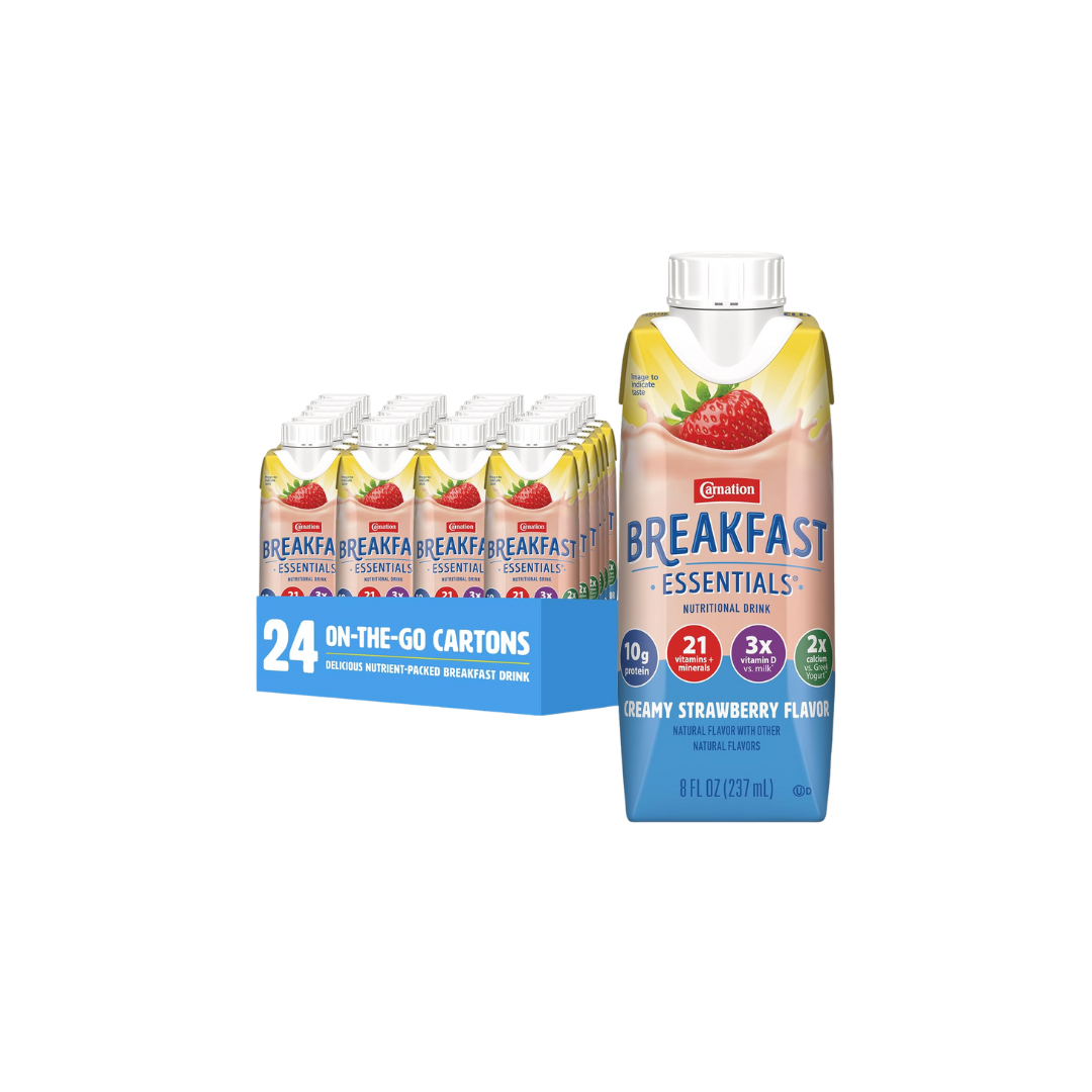 Carnation Breakfast Essentials Ready-to-Drink Creamy Strawberry, 8 FL OZ Carton,8 Fl Oz (Pack of 24)
