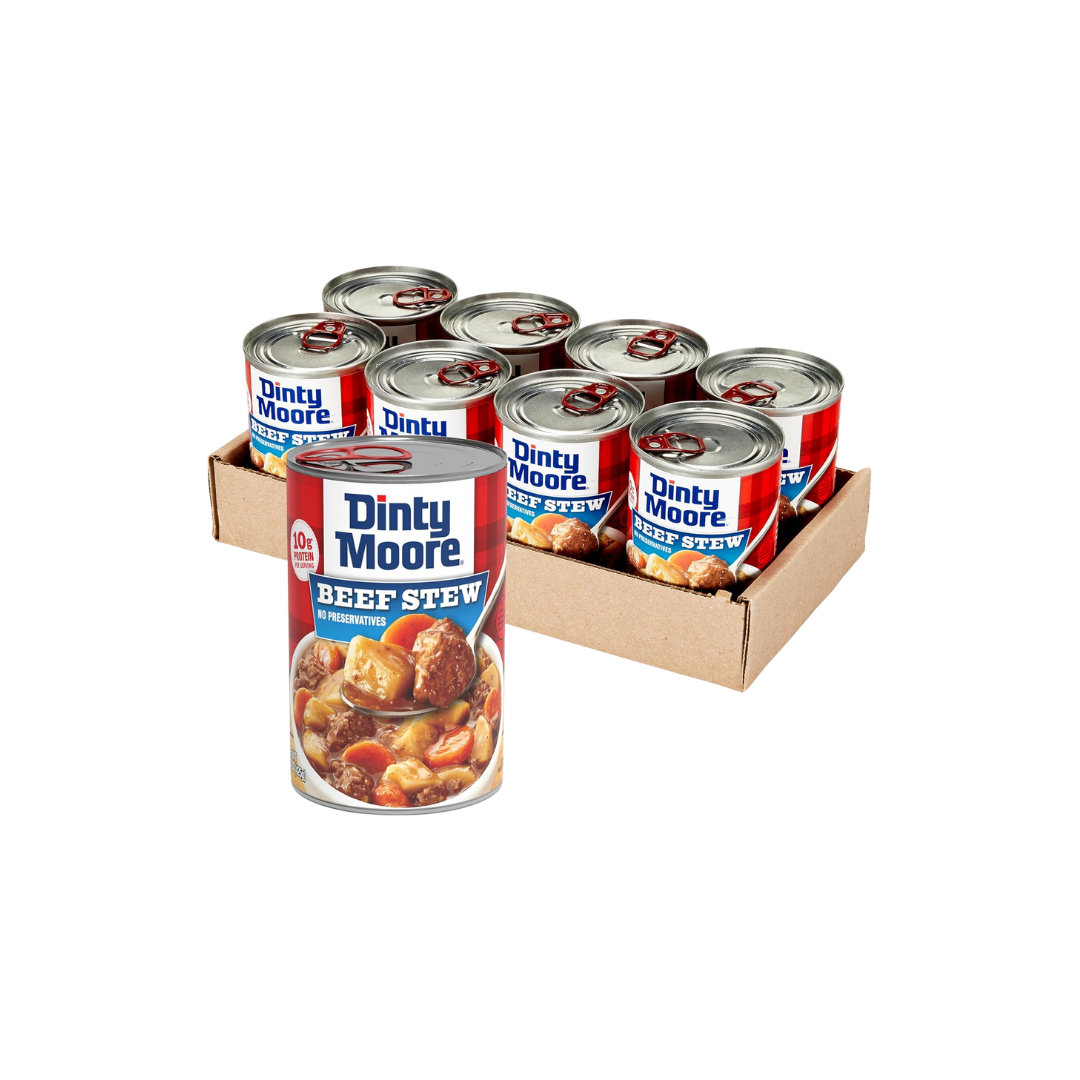 DINTY MOORE Beef Stew, 15 oz (8 Pack), Fully Cooked & Ready-To-Eat with Fresh Potatoes & Carrots, Gluten-Free, 10g Protein, No Preservatives, Perfect for Noodles, Biscuits & Hot Pies