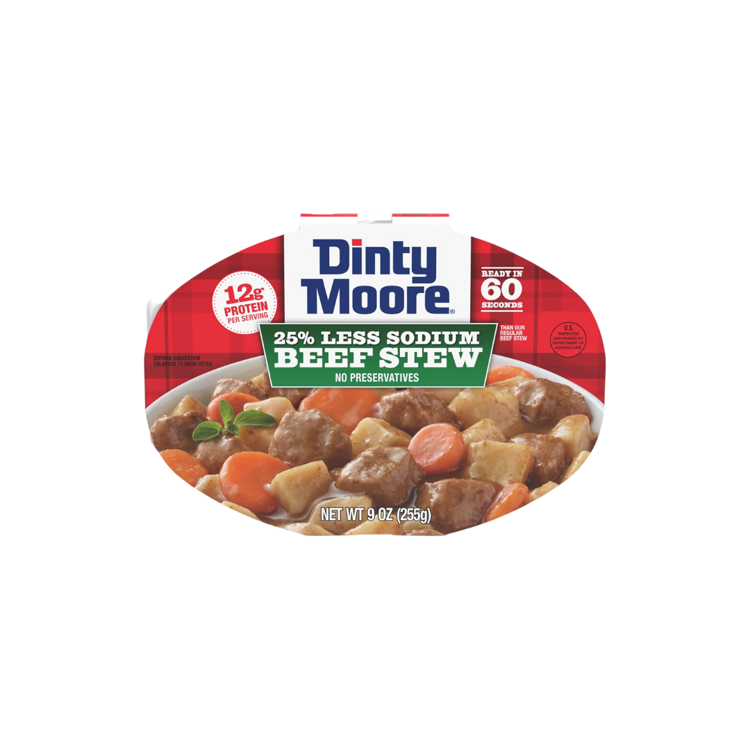 Dinty Moore Beef Stew Less Sodium Microwave Tray 9oz, 6 Pack