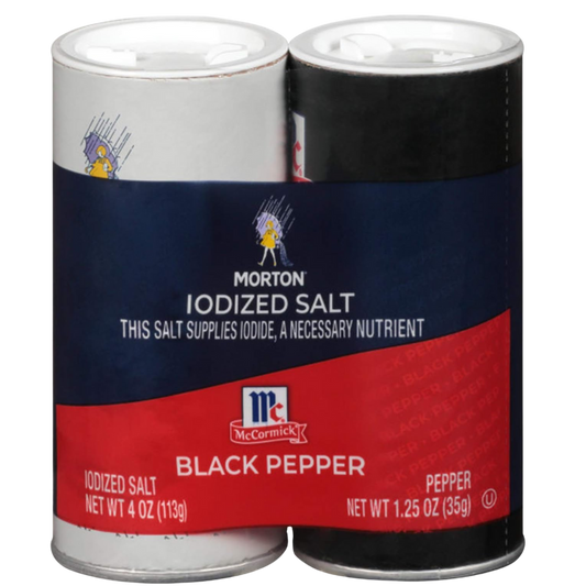 (4 pack) Morton® McCormick Iodized Salt & Pepper, Shaker Set of 2, 5.25 oz