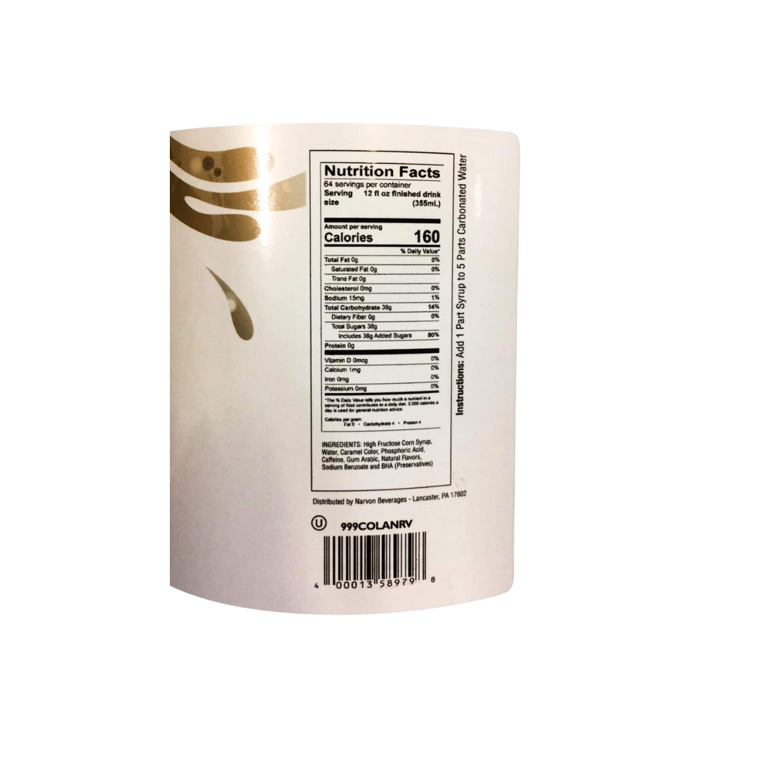 Narvon Old Fashioned Cola Beverage / Soda 5:1 Concentrate 1 Gallon