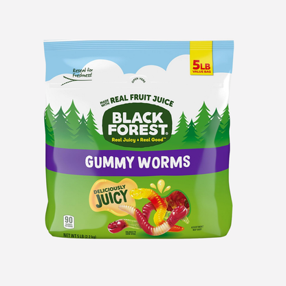 Black Forest Gummy Worms Candy, Made With Real Fruit Juice, Resealable Bag, 5 Pound Bulk Bag