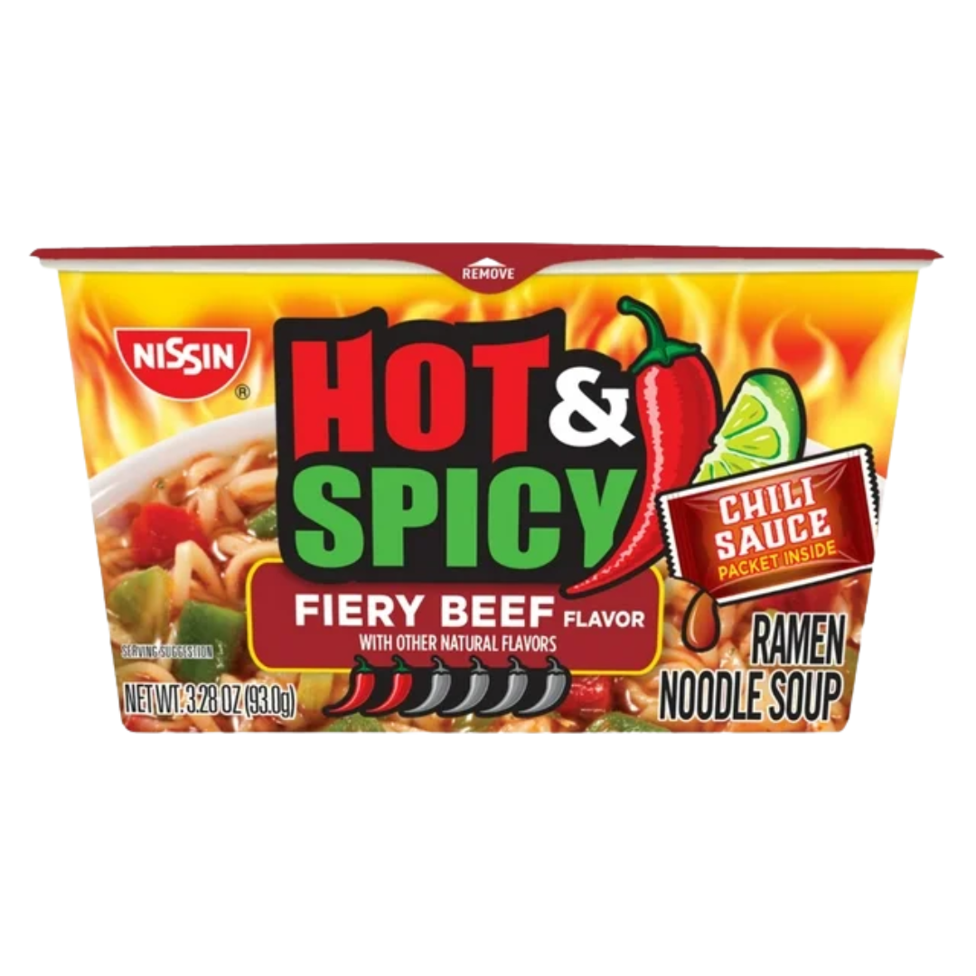 Nissin Hot & Spicy Ramen Noodle Soup, Shrimp, 3.27 Ounce (Pack of 6)