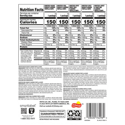 Doritos Tortilla Chips 5 Flavor Variety Pack Snack Chips, 1 oz Bags, 18 Count