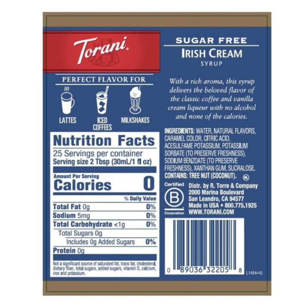 Torani Sugar Free Irish Cream Flavoring Syrup 750 mL