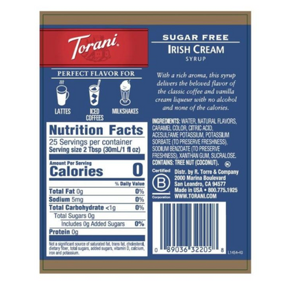 Torani Sugar Free Irish Cream Flavoring Syrup 750 mL