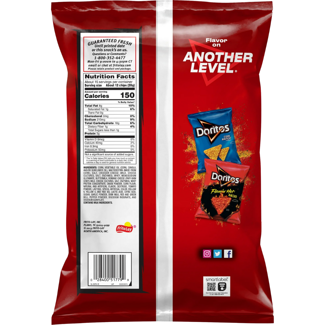 Doritos Nacho Cheese Tortilla Snack Chips,Party Size, 14.5 Ounce Bag