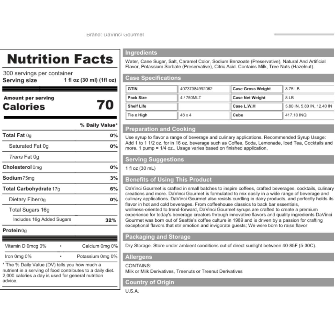 DaVinci Gourmet Classic Caramel Pecan Flavoring Syrup 750 mL