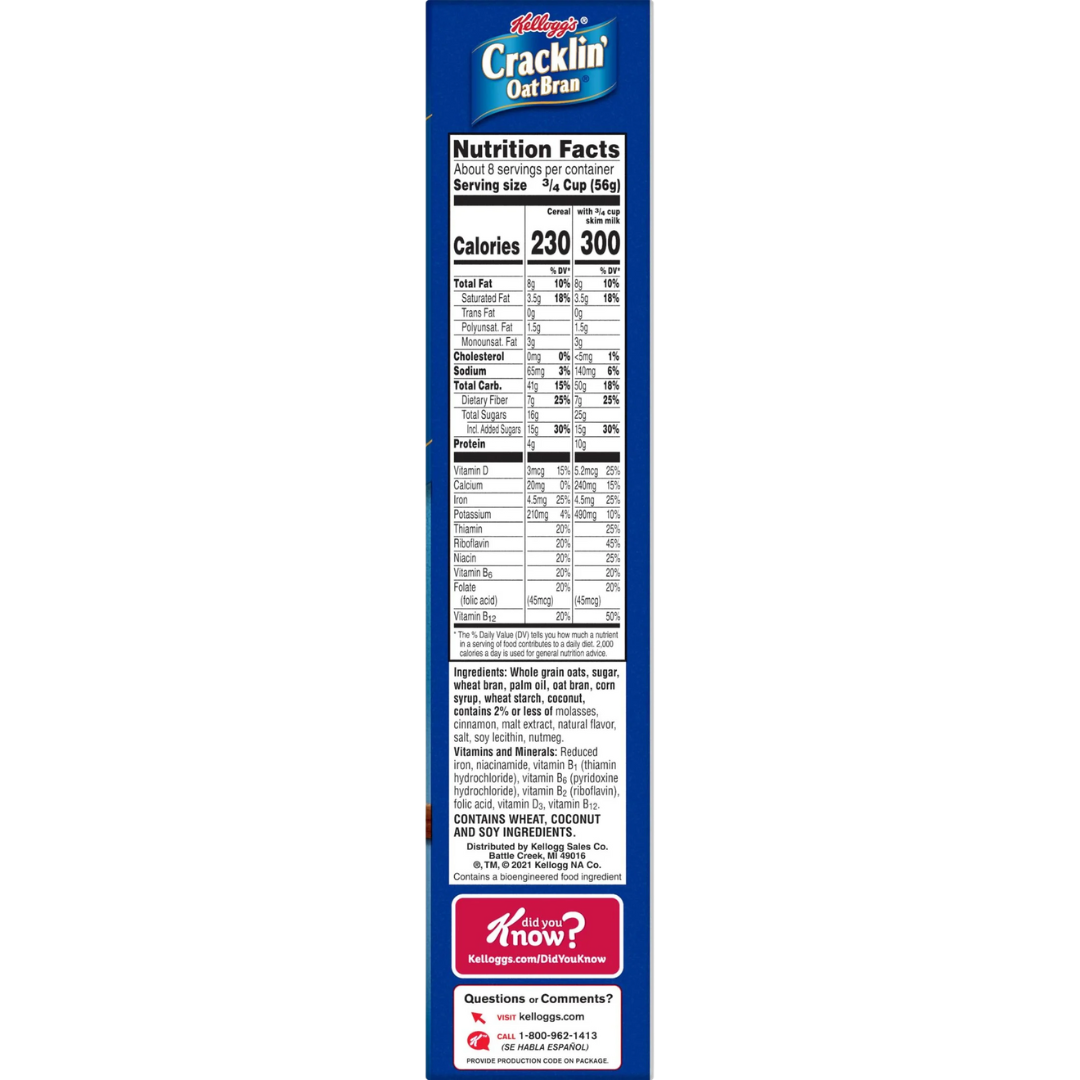 Kellogg's Cracklin' Oat Bran Cereal, 16.5-Ounce Boxes (Pack of 1)