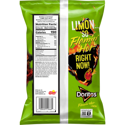 Doritos Flamin' Hot Limon Flavored Tortilla Chips, 9.25 oz Bag