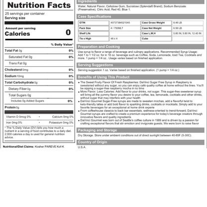 DaVinci Gourmet Sugar Free Raspberry Flavoring / Fruit Syrup