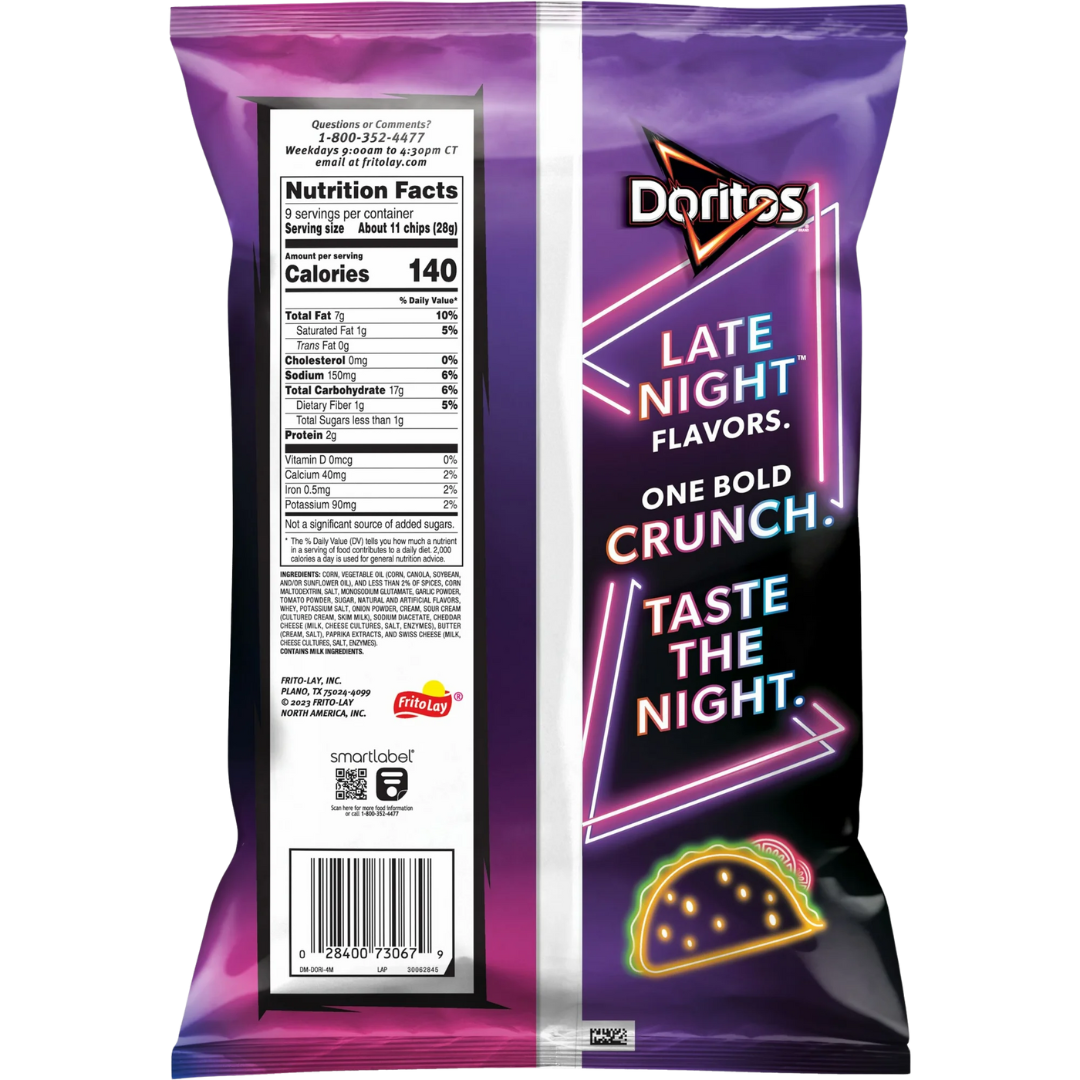 Doritos Tortilla Chips Late Night Loaded Taco, 9 oz Bag