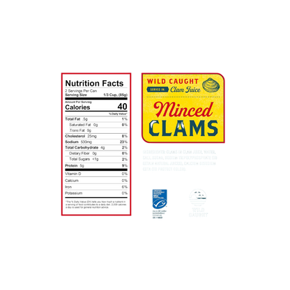 Snow's Wild Caught Minced Clams Canned, 6.5 oz Can (Pack of 12)