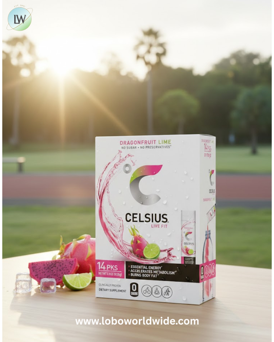 CELSIUS Dragonfruit Lime On-the-Go Powder Stick Packs, 14 Count (Pack of 1)