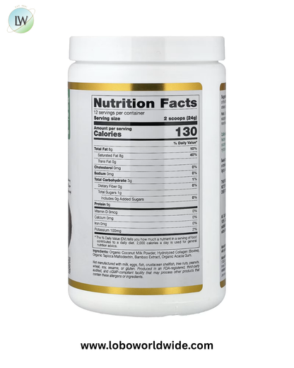 California Gold Nutrition, Superfoods, Collagen Coconut Creamer with Organic Coconut Milk Powder, Hydrolyzed Collagen Peptides, Organic Tapioca Maltodextrin, and Bamboo Extract, Unsweetened, 10.2 oz (288 g)