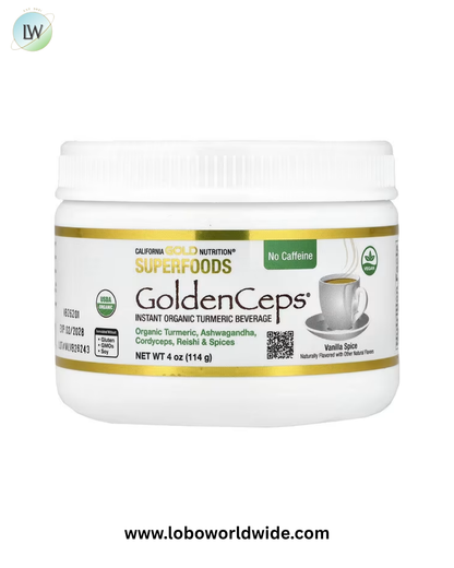 California Gold Nutrition, Superfoods, GoldenCeps®, Organic Turmeric with Ashwagandha, Cordyceps, and Reishi, 4 oz (114 g)