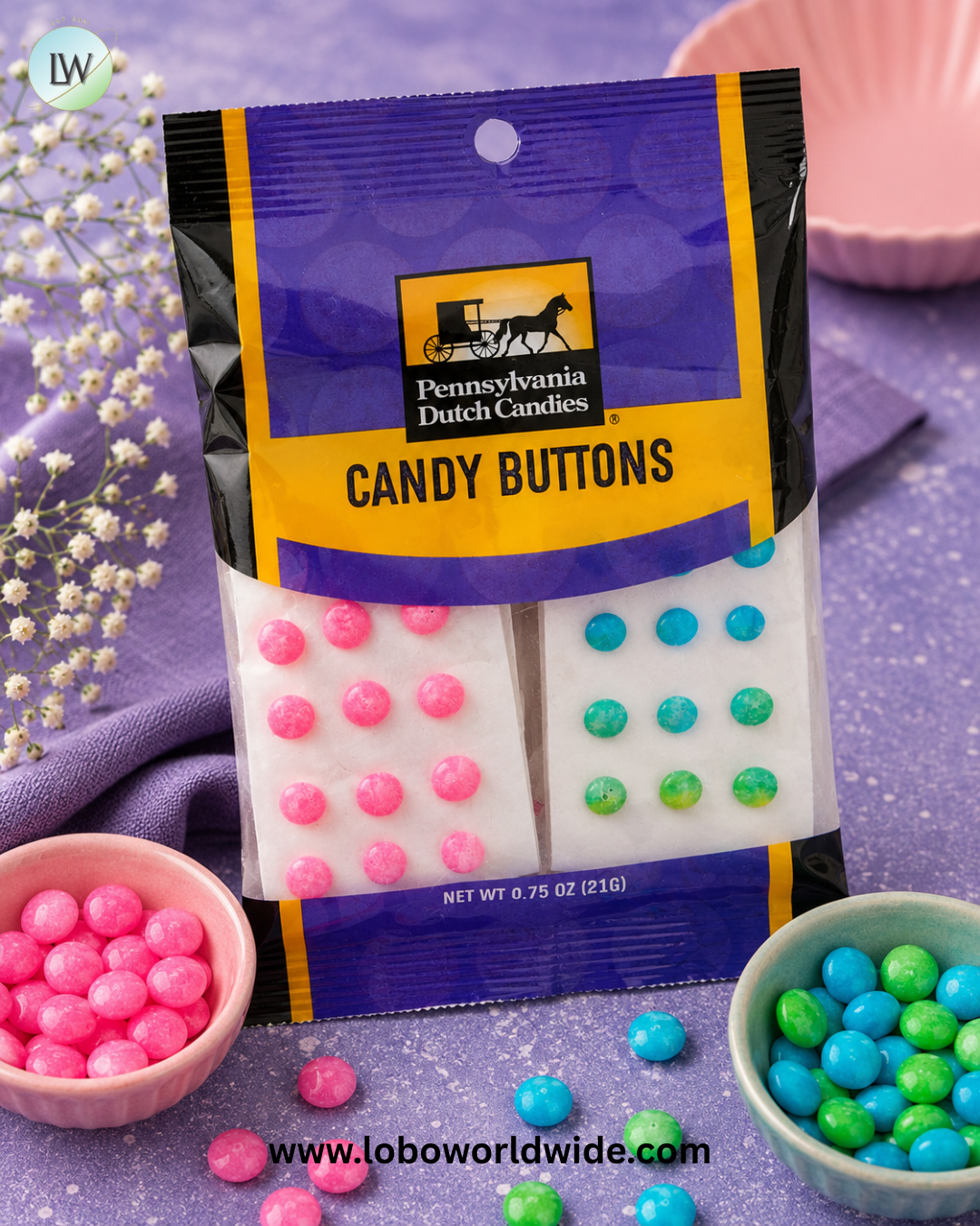 Candy Buttons Peg Bags - 12ct