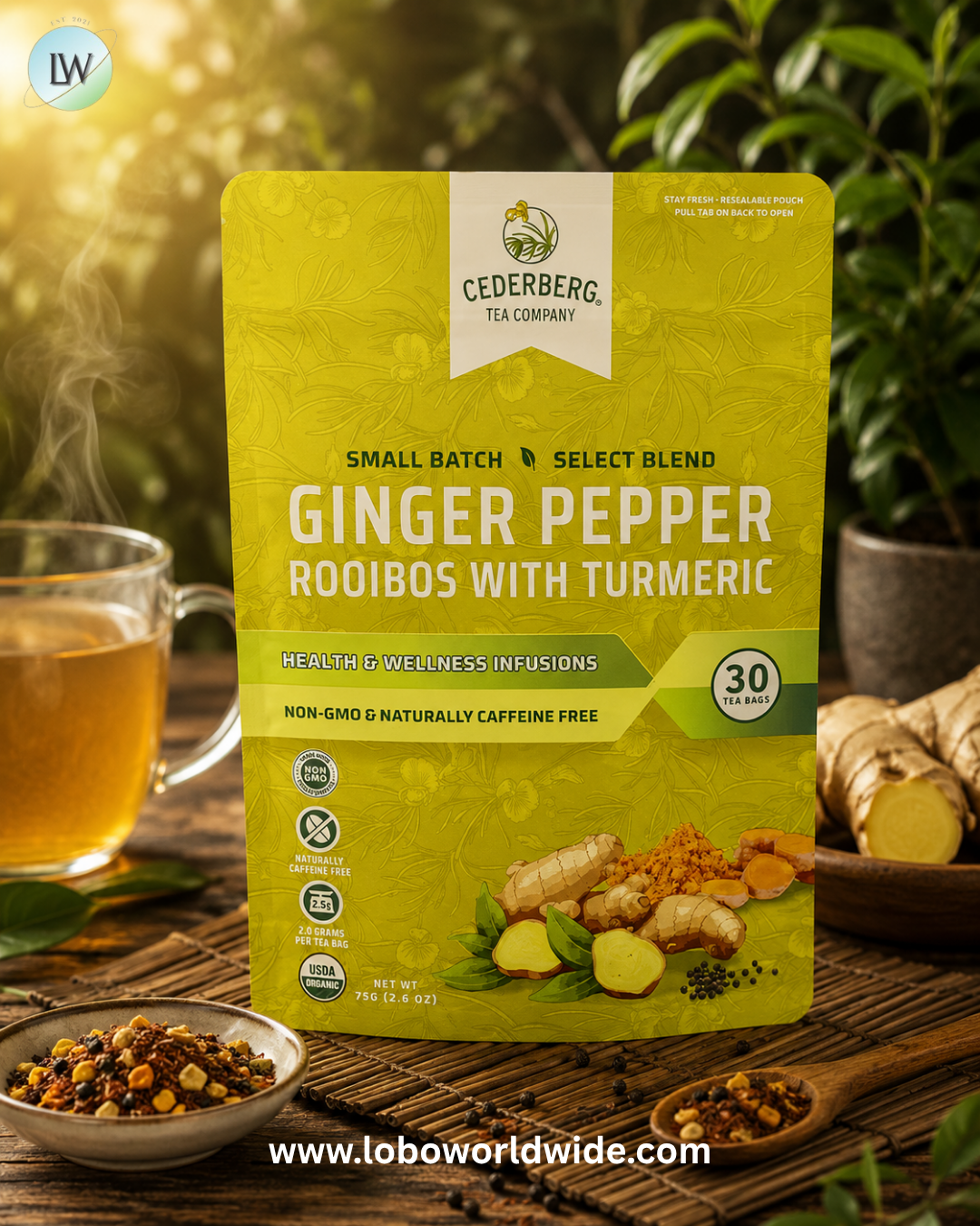Cederberg Tea Co, Ginger Pepper Rooibos with Turmeric, Caffeine Free, 2.6 oz (75 g)