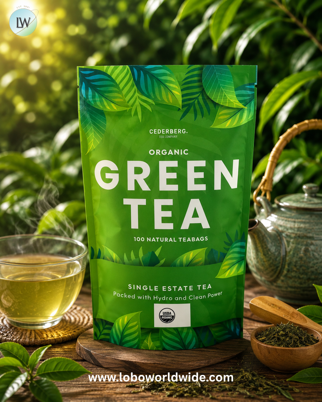 Cederberg Tea Co, Single Estate Tea, Organic Green Tea, 100 Natural Tea Bags, 7.76 oz (220 g)