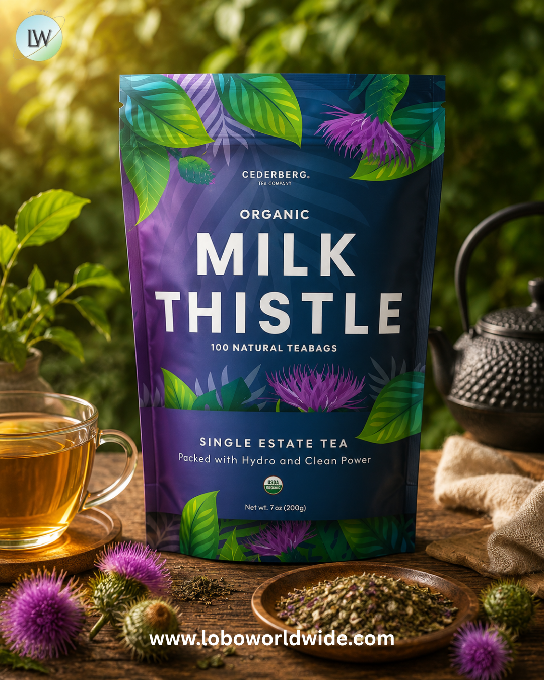 Cederberg Tea Co, Single Estate Tea, Organic Milk Thistle, Caffeine Free, 100 Natural Tea Bags, 7 oz (200 g)