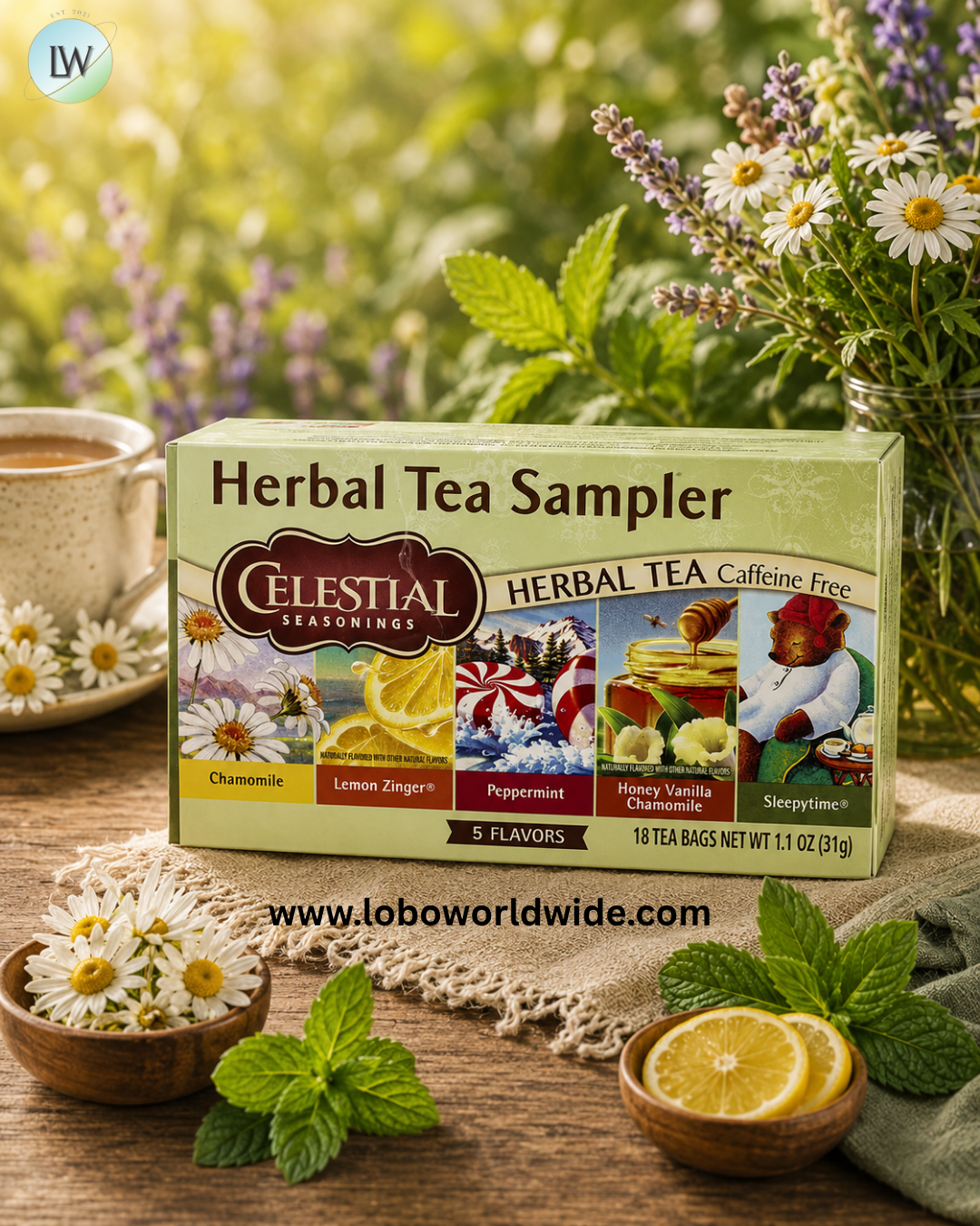 Celestial Seasonings, Herbal Tea Sampler, 5 Flavors, Caffeine Free, 18 Tea Bags, 1.1 oz (31 g)