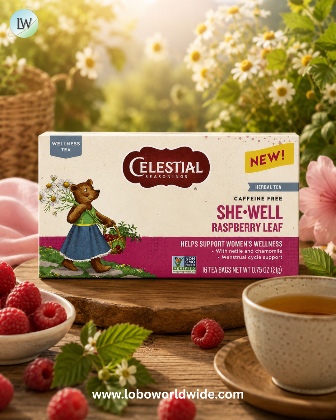 Celestial Seasonings, She-Well, Herbal Tea, Raspberry Leaf, Caffeine Free, 16 Tea Bags, 0.75 oz (21 g)