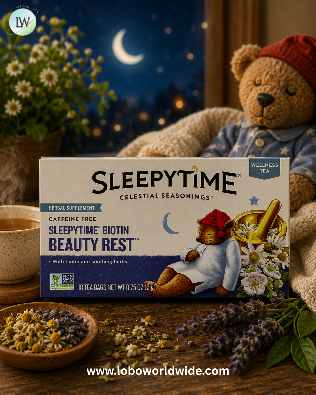 Celestial Seasonings, Wellness Tea, Sleepytime® Biotin Beauty Rest™, Caffeine Free, 18 Tea Bags, 0.75 oz (21 g)