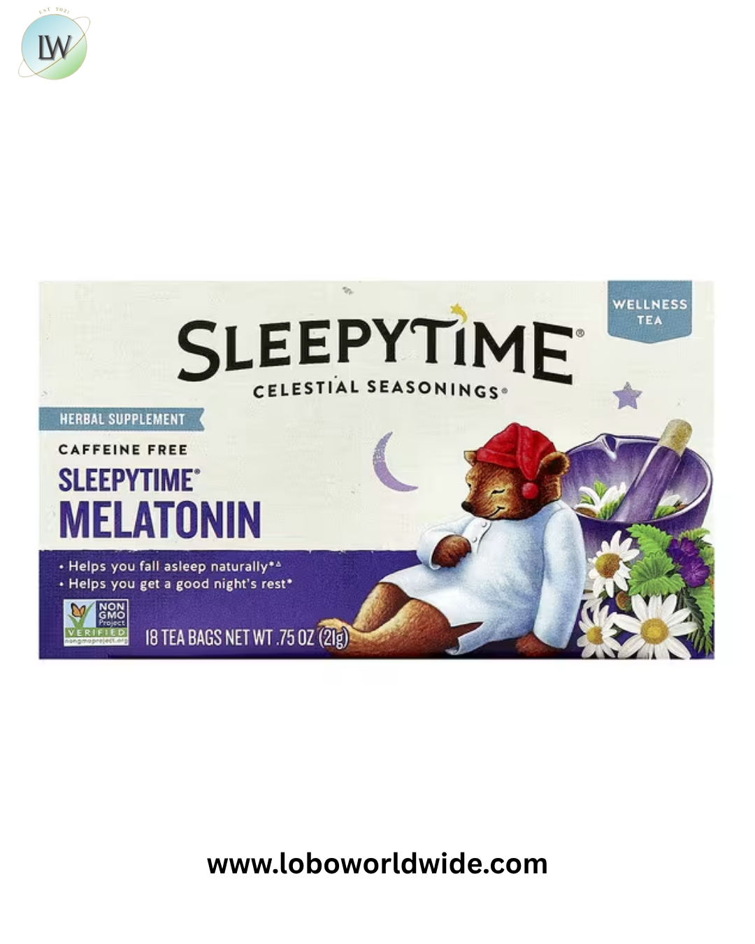 Celestial Seasonings, Wellness Tea, Sleepytime® Melatonin, Caffeine Free, 18 Tea Bags, 0.75 oz (21 g)