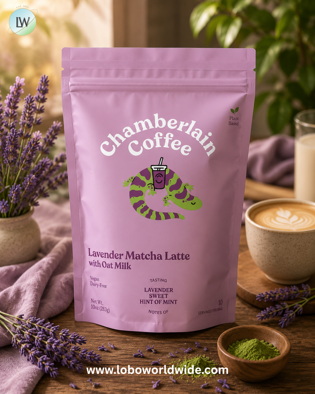 Chamberlain Coffee, Lavender Matcha Latte with Oat Milk, 10 oz (283 g)