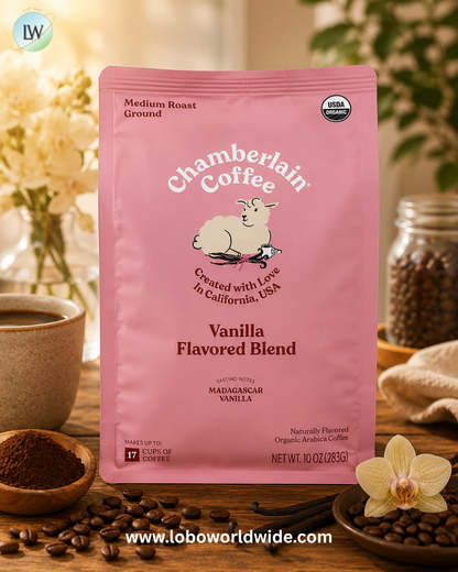 Chamberlain Coffee, Organic Arabica Coffee, Ground, Medium Roast, Vanilla, 10 oz (283 g)