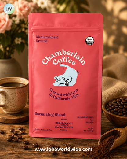 Chamberlain Coffee, Social Dog Blend, Ground, Medium Roast, 12 oz (340 g)